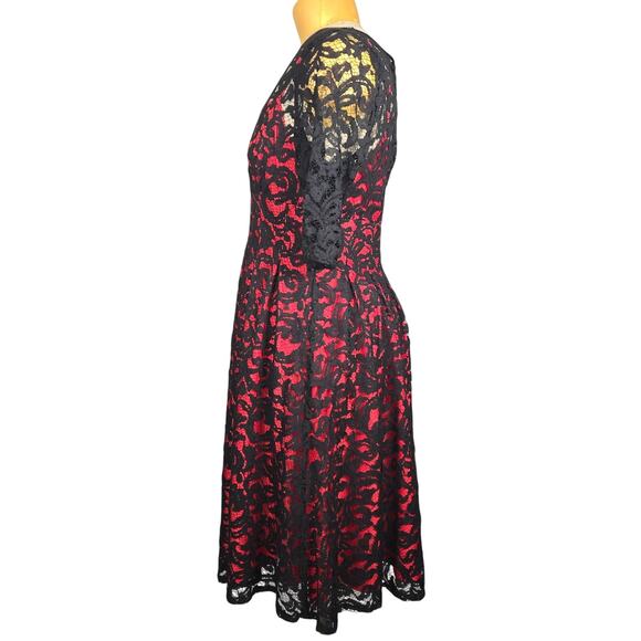 Adrianna Papell Womens Fit Flare Dress Red Black Lace Overlay Feminine Event - Picture 8 of 14